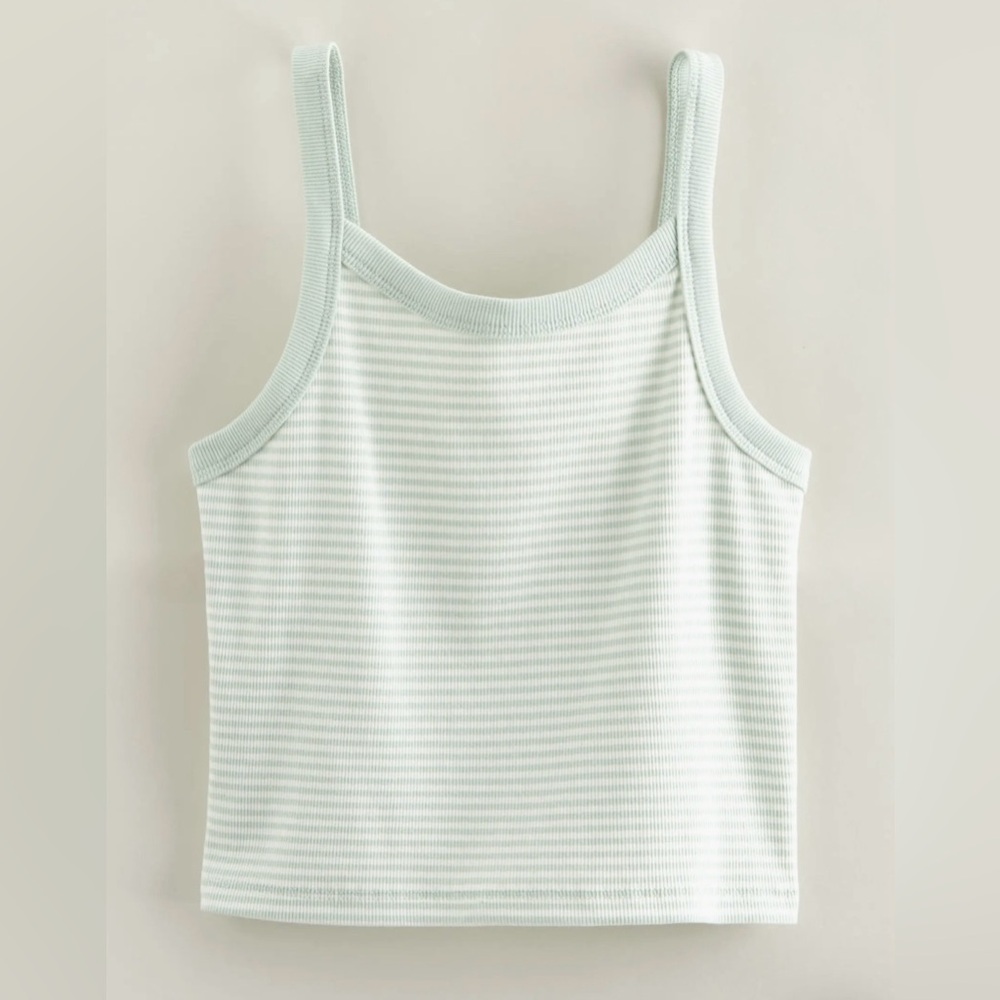 NWT Nordstrom Kid’s Cotton Blend Rib Tank, Green Cameo Micro Stripe, Size XL